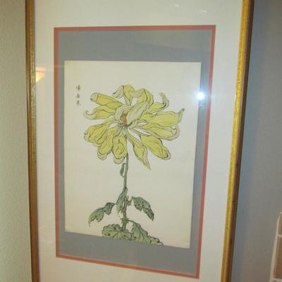 One of two chrysanthemum wood block prints by Keika Hasegawa (1893) (bid items)