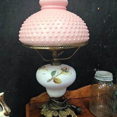 Pink Hobnail Parlor Lamp