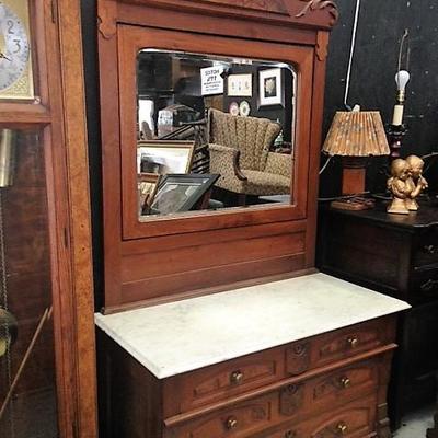 1800s Eastlake Marble Top Dresser