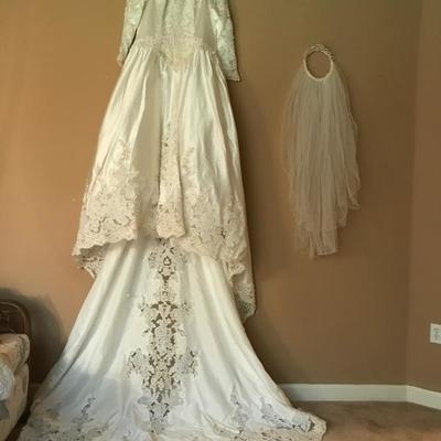 Wedding dress with 7ft train and veil 