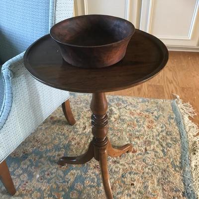 Antique Pine Side Table with Hand Turned Wood Bowl