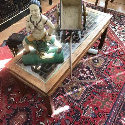 Chinese Roof Tile and Glass top Rosewood Coffee Table