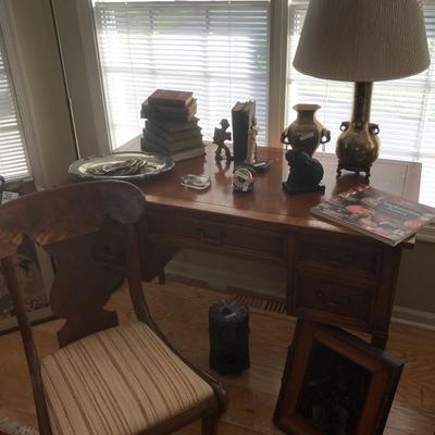 Antique Desk with Bronze Chinese Lamp