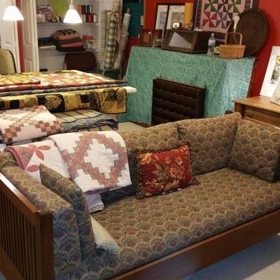stickley sofa, quilts