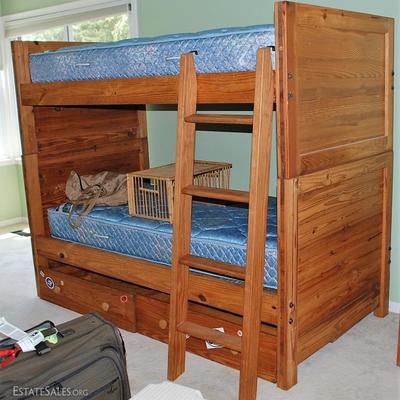 2 Wood Frame Twin  Bunk Beds w/Storage Underneath