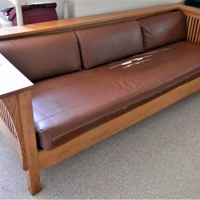 Wood Frame Leather Couch