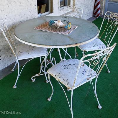 White Wrought Iron Patio Table & Chairs