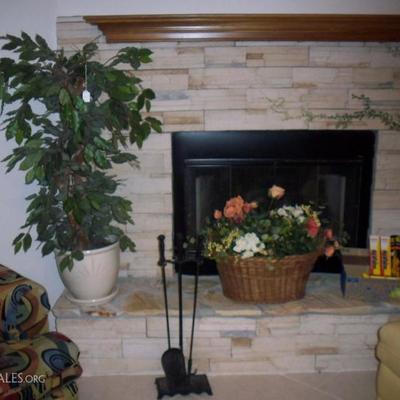 Faux tree, Fireplace tools, Faux flowers