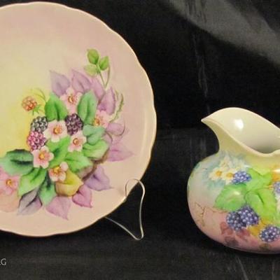 Hand Painted Blackberries and Blossoms Salad Size 8