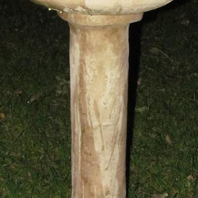 Vintage Concrete Bird Bath with Perched Bird on Rim (32"H x 17.5"D)