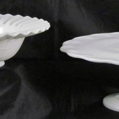 Westmoreland "Rose and Lattice" Fluted Rim 10" Milk Glass Bowl and Indiana Glass "Teardrop" Milk Glass Pedestal...