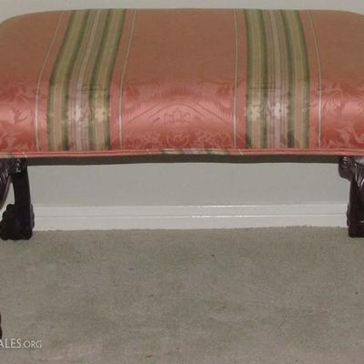 Chippendale Style Claw and Ball Cabriole Leg Brocade Upholstered Bench