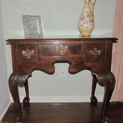 Baker Furniture Vintage Chippendale Style Ladies Writing Desk Raised On Cabriole Legs with Carved Acanthus Leaves at the Knees Tapering...