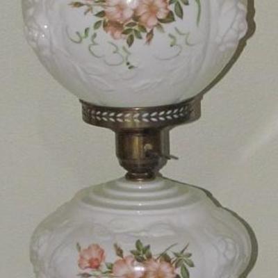 Fenton Art Glass Hurricane Lamp - Globe and Font has Hand Painted Roses with Raised 