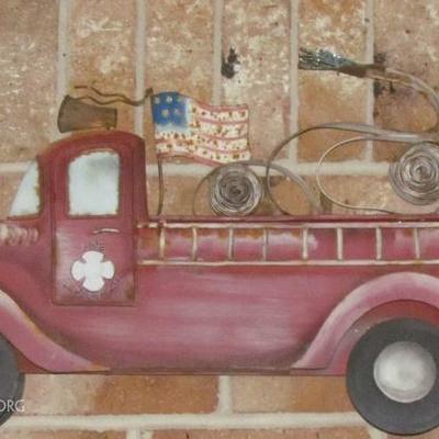 Metal Fire Truck Wall Plaque