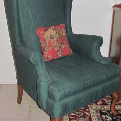 Hickory Furniture Encore Queen Anne Style Wing Back Chair with Green Upholstery (1 of 2 shown)