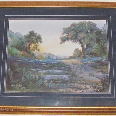 Texas Hill Country 1997 Signed and Numbered Print (13/100) by Texas Artist Wade Butler, Ducks Unlimited Artist 1998-1999.  Gold Leaf...