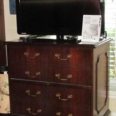 Mahogany Finish 2-Drawer Lateral File with Sharp 31" Flat Screen TV