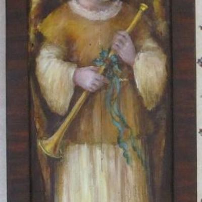 Hand Painted Angel on Arched Wood Panel