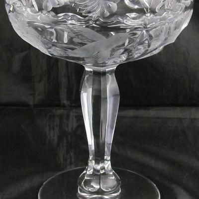Antique Cut Crystal Floral, Butterflies and Bird Compote (9
