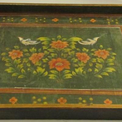 Green Wooden Tole Painted Serving Tray