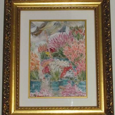 Original Water Color by Texas Artist, Beth Eidelberg.  A Flower Market (8