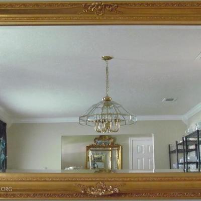 Large Gold Leaf Framed Bevel Mirror