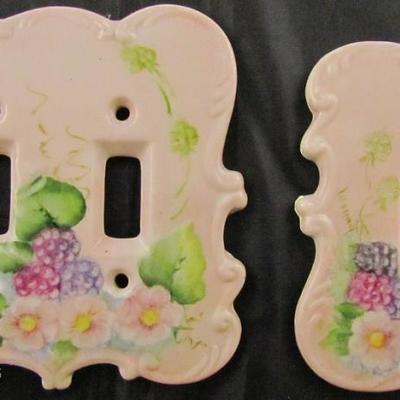Hand Painted Blackberries & Floral Porcelain Light Switch Plate Covers