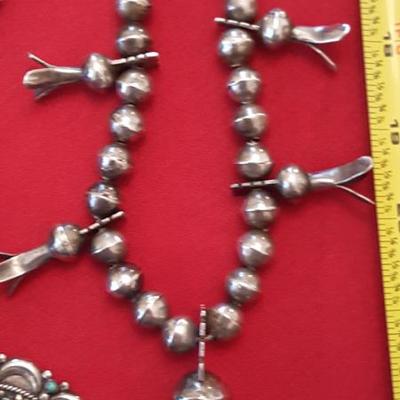Antique Squash Blossom Necklace on Braided Silver Wire (homeowner has set a reserve price)