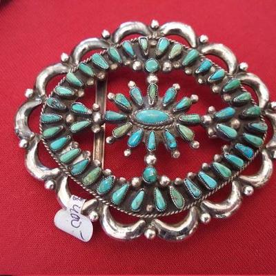 Zuni Petit Point Belt Buckle in Sterling and Turquoise (homeowner has set a reserve price)