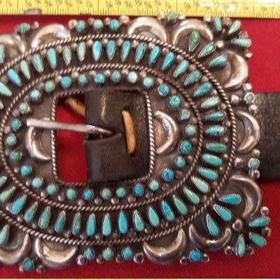 Zuni Petit Point Belt in Sterling and Turquoise 610 gr initials V.M.B. (homeowner has set a reserve price)