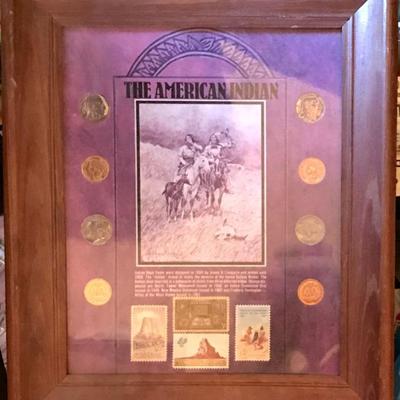 American Indian framed Coin and stamp Collection