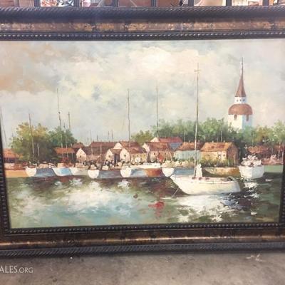 Boat themed oil painting