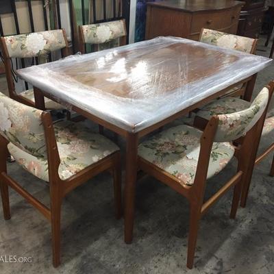 Teak mid-century style table with six chairs