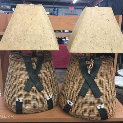 Vintage creel basket lamps