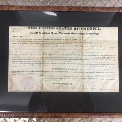 Original U.S. land grant signed President Martin Van Buren