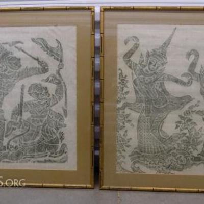 HHK006 Vintage Pair of Thai Prints on Rice Paper