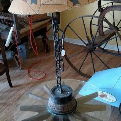 Wagon Wheel Lamp and Table