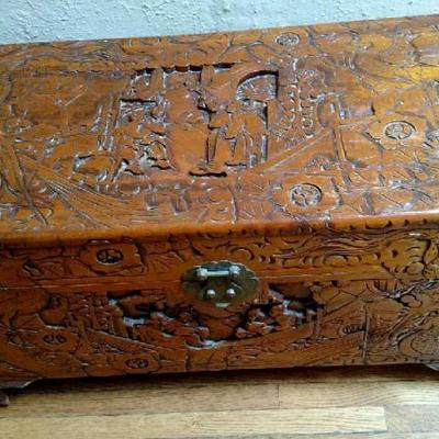 Wood Hand Carved European Trunk