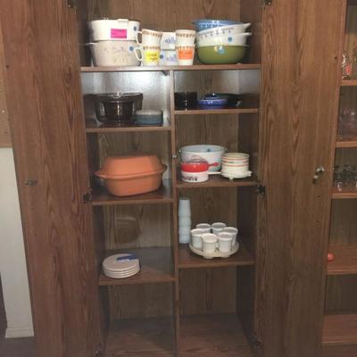 Wood-Grain Tall Cupboard with Doors - 2 Available