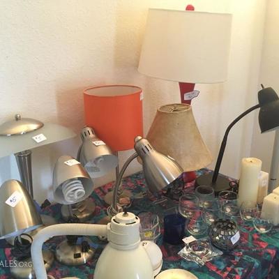 Variety of Desk Lamps, Accent Lamps, Floor Lamps. Candleholders, Candles.