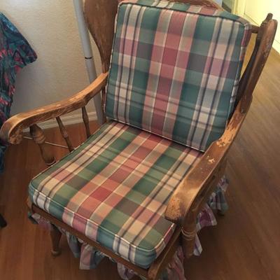 Gliding Wooden Rocking Chair w/ Cushions & Matching Skirt. We've dubbed this the "elephant chair" due to its unique...