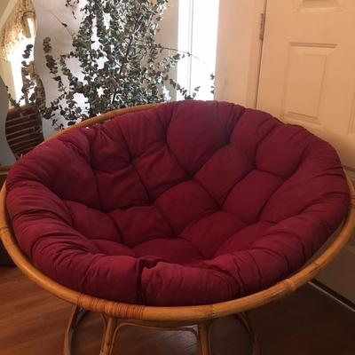 Wooden Papasan w/ Maroon Cushion. So comfortable you won't want to get up!