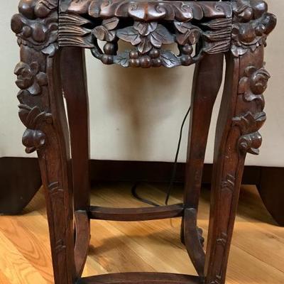 Beautiful Antique Asian Carved Wood Plant Stands with Marble Tops