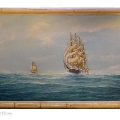 J. ARNOLD SIGNED OIL ON CANVAS PAINTING DEPICTING THE TALL SHIP GREAT REPUBLIC