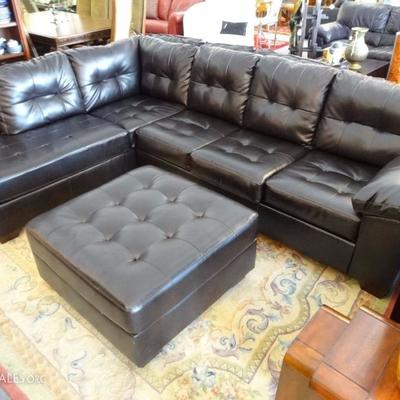 DARK CHOCOLATE 2 PIECE SECTIONAL SOFA WITH OTTOMAN IN BLENDED LEATHER