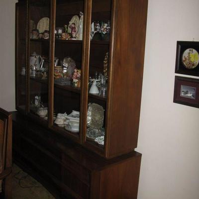 MCM dining room china cabinet, matching table and chairs