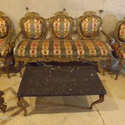 Louis XVI Salon Set. Marble Top Coffee Table