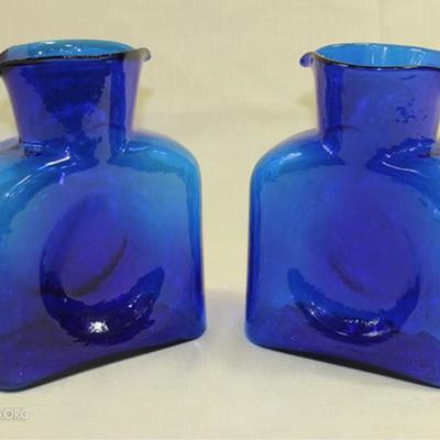 Pair of pinched cobalt blue colored glass crafts,  8