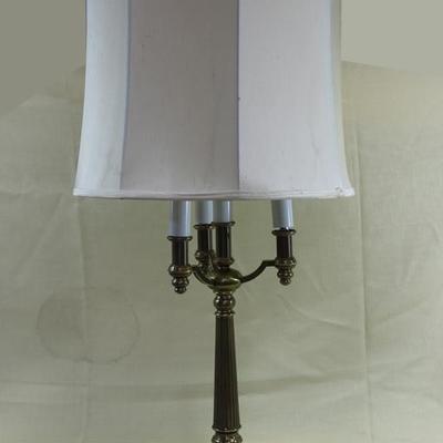 Three light brass lamp with shade 34